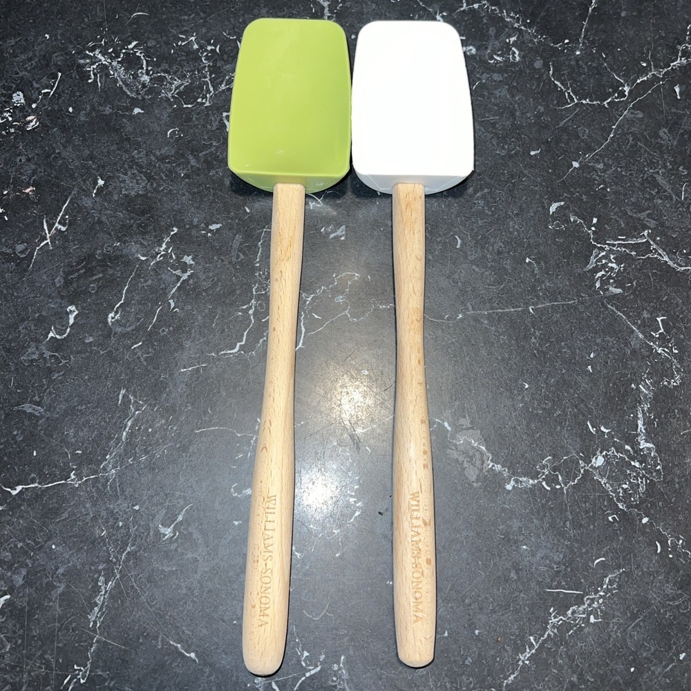 Williams Sonoma Spatula Wood Hdl Silicone Scraper Kitchen Tool Green - Set of 2